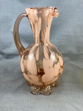 Vtg Vase Hand Blown Glass Pink & White 7.75" tall